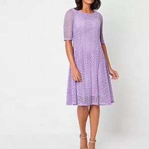 Rabbit Rabbit Rabbit Design‎ Women's Fitted 3/4 Sleeve Lace Dress 16P Purple